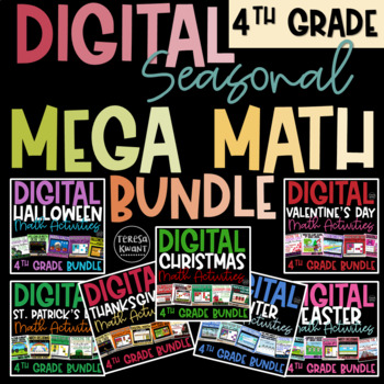 4th Grade Seasonal Digital Math Centers, Games, and Activities Mega Bundle