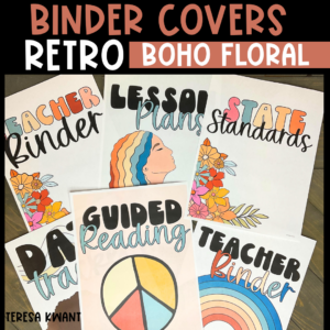 retro boho floral teacher binder covers and spines