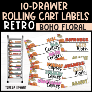 rolling cart 10-drawer labels