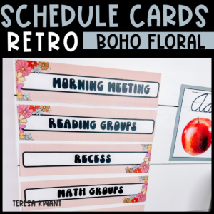 retro boho floral class schedule cards