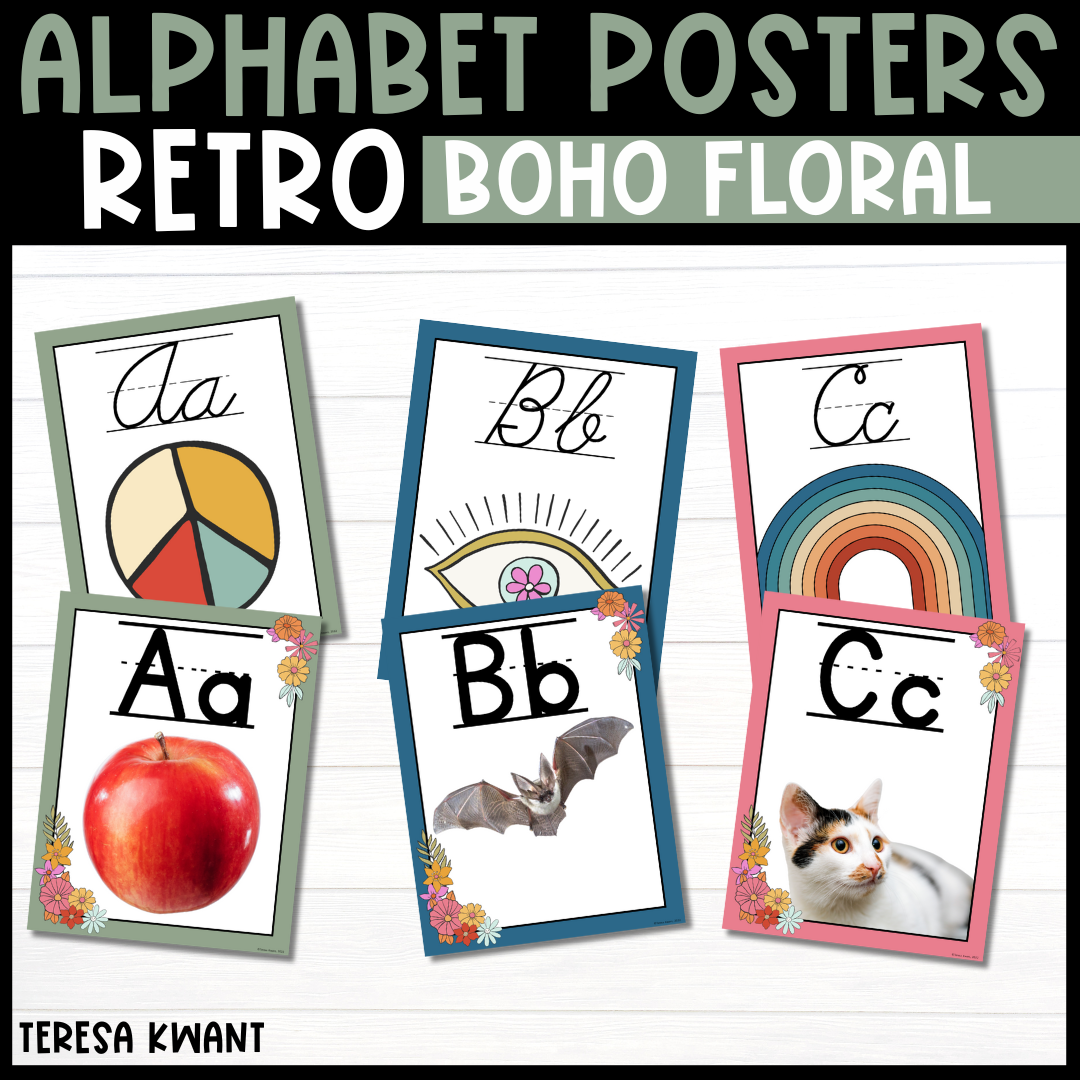 retro alphabet posters for back to school classroom decor