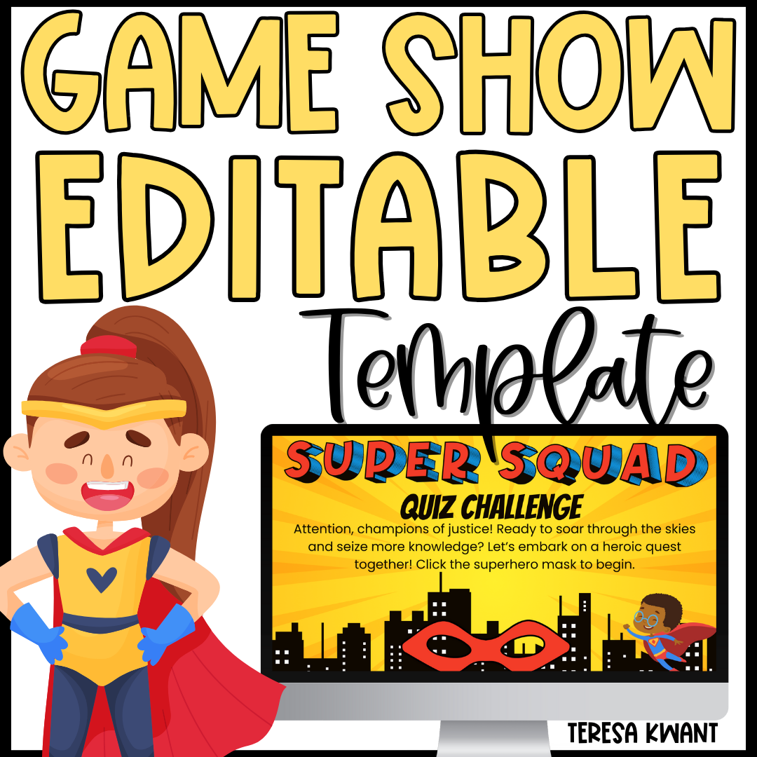 Editable Game Show Review Template on Canva | Test Prep End of Year | Superhero