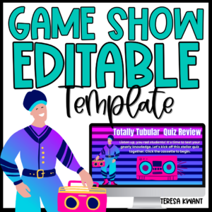 Editable Game Show Review Template on Canva | Test Prep End of Year | 80's Retro